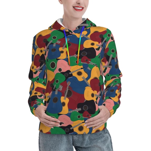 Honeii Colored Guitars Pattern Womens Oversized Hoodies Long Sleeve Sweatshirts Pullover Fall Outfits with Pocket-XX-Large