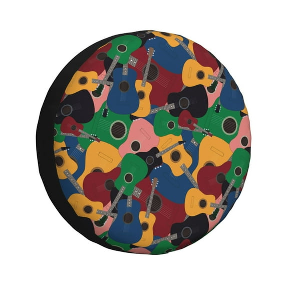 Honeii Colored Guitars Print Tire Covers, Waterproof Anti-UV Sun Snow Rain Tire Covers for Trailers, RV, Camper, SUV, Truck-17 inch