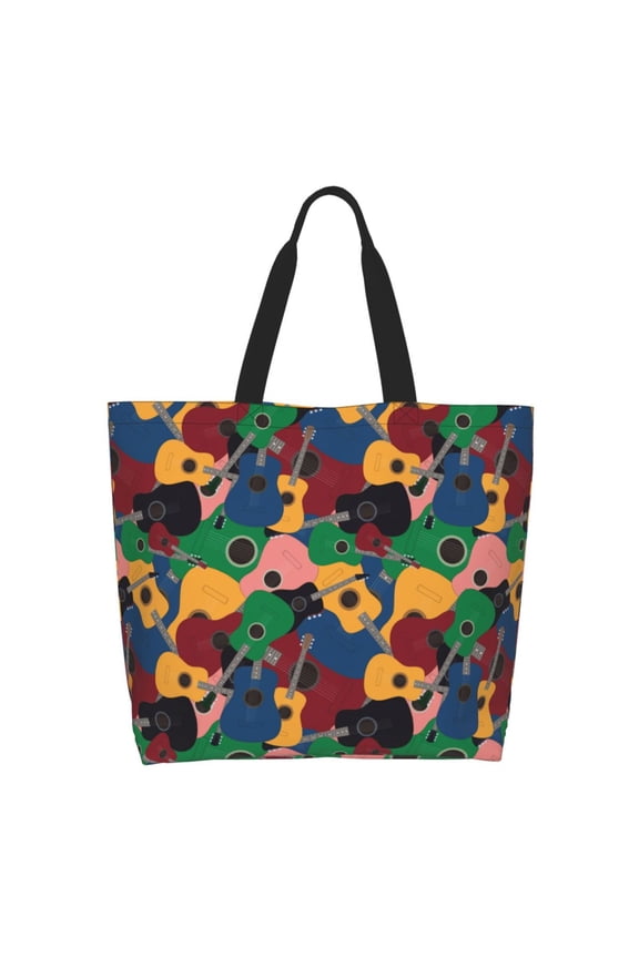 Colored Guitars Print Tote Bag for Women, Foldable Tote Bag Large Shoulder Bag Top Handle Handbag for Travel, Work