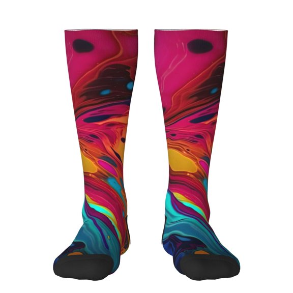 Honeii Colorful Abstract Swirls Print Long Socks,Novelty Design Socks Gift for Men and Women,Crew Socks,Calf Socks