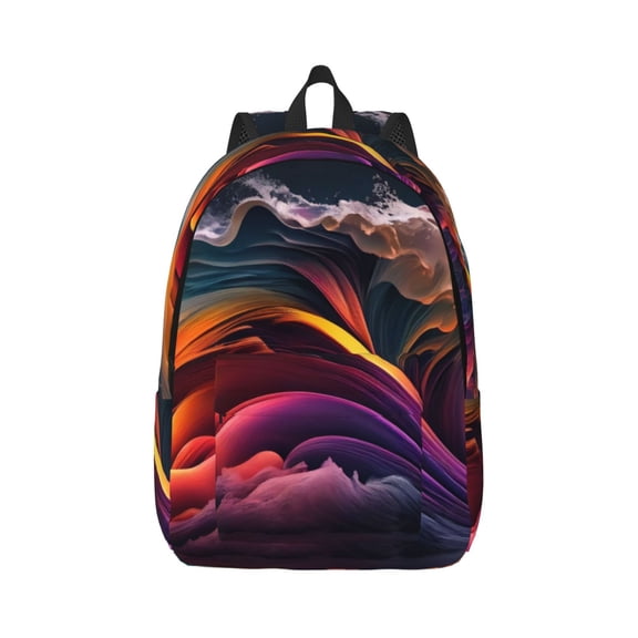 Honeii Colorful Abstract Wave Motion Print Canvas College Laptop Backpack, Durable Rucksack Travel Notebook Bag School Backpack Book Bag for Men Women-Medium
