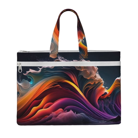 Honeii Colorful Abstract Wave Motion Print Canvas Tote Bag with Compartments Laptop Tote Bag Large Tote Bag