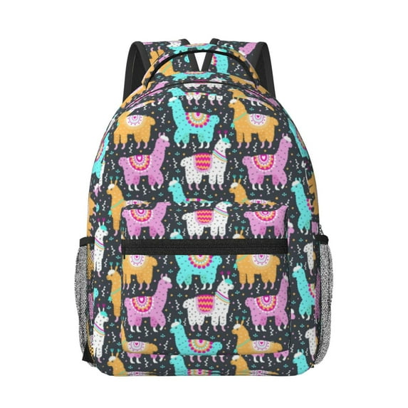 Honeii Colorful Alpaca Print Backpack for School,15.6 inch Laptop Back Pack for High School and College Students, Waterproof Computer Bookbag-One Size