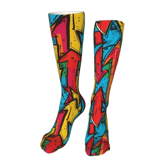 Honeii Colorful Arrow Graffiti Pattern Print Calf Socks Sports Socks Seamless Toe, Trouser Socks,Knee High Long Socks for Women and Men-One Size