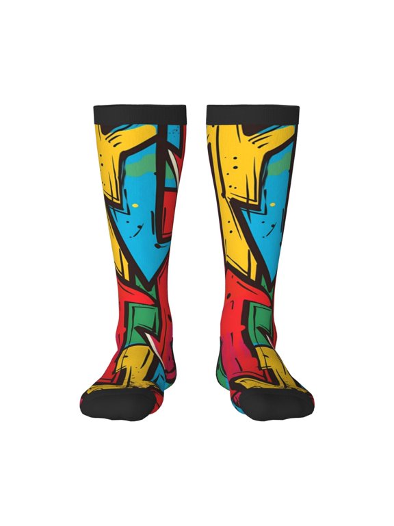 Colorful Arrow Graffiti Pattern Print Long Socks,Novelty Design Socks Gift for Men and Women,Crew Socks,Calf Socks