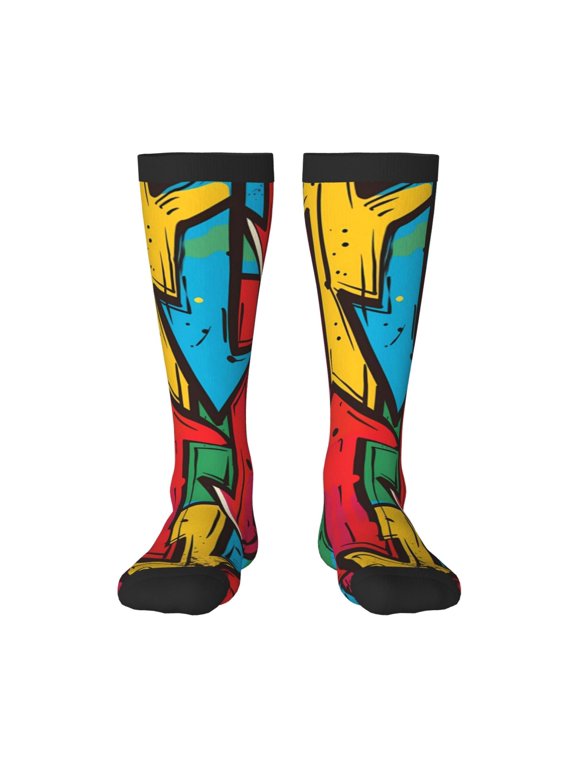 Colorful Arrow Graffiti Pattern Print Long Socks,Novelty Design Socks Gift for Men and Women,Crew Socks,Calf Socks