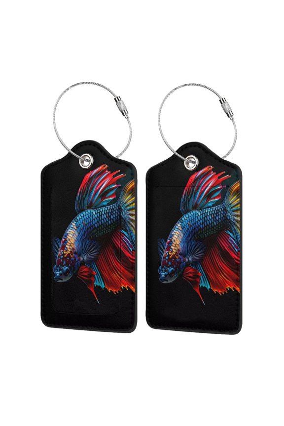 Colorful Betta Fish Print Leather Luggage Tag for Suitcases,ID Tags,Bag Tags for Luggage,Functional Travel Tag-1