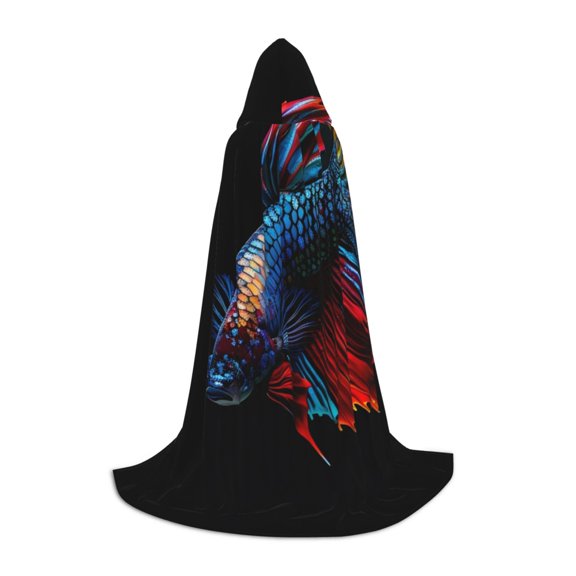 Honeii Colorful Betta Fish Print Poncho Cape, Cloak Coat, Snuggly Hooded Wearable Blanket, Hooded Cape For Teenagers,Halloween Costumes-Large