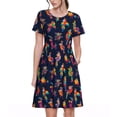 thumbnail image 1 of Honeii Colorful Birds Print Women’s Short Sleeve Dress, Comfortable Casual Dress, Soft Polyester Spandex Blend, Stylish Everyday Wear for Summer, Perfect for Travel and Vacation, 1 of 6