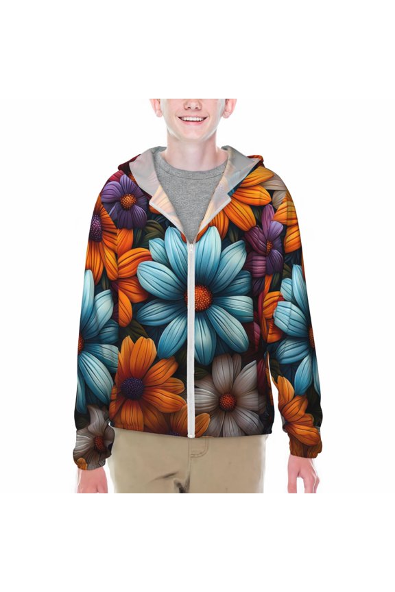 Colorful Blooming Flowers Print Sun Protection Jacket Hooded Cooling Shirt with Pockets Hiking Outdoor Performance-