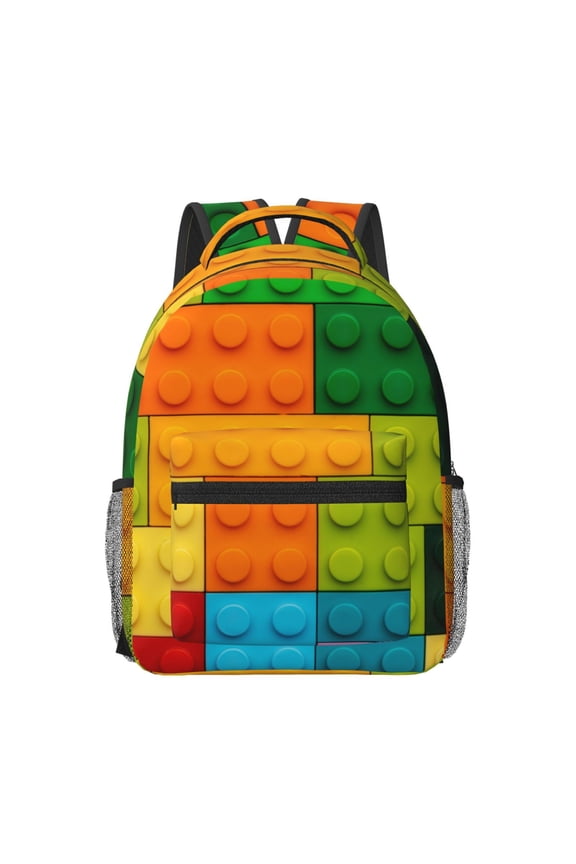 Colorful Building Blocks Print Backpack for School,15.6 inch Laptop Back Pack for High School and College Students, Waterproof Computer Bookbag-One Size