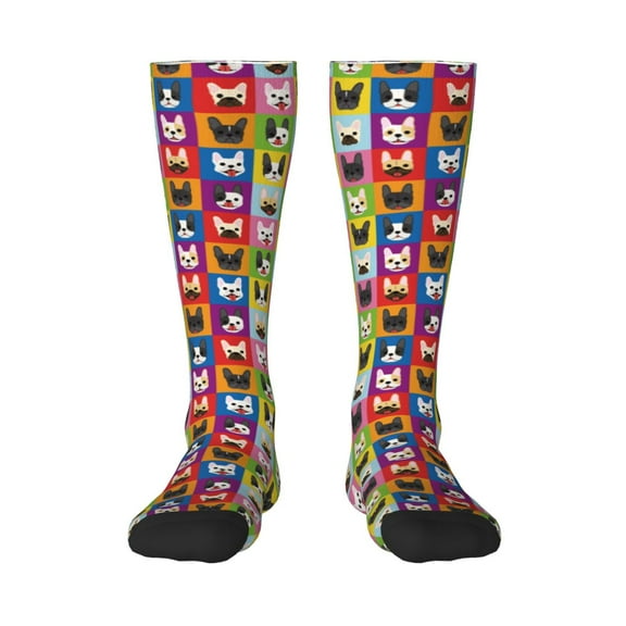 Honeii Colorful Bulldog Print Long Socks,Novelty Design Socks Gift for Men and Women,Crew Socks,Calf Socks