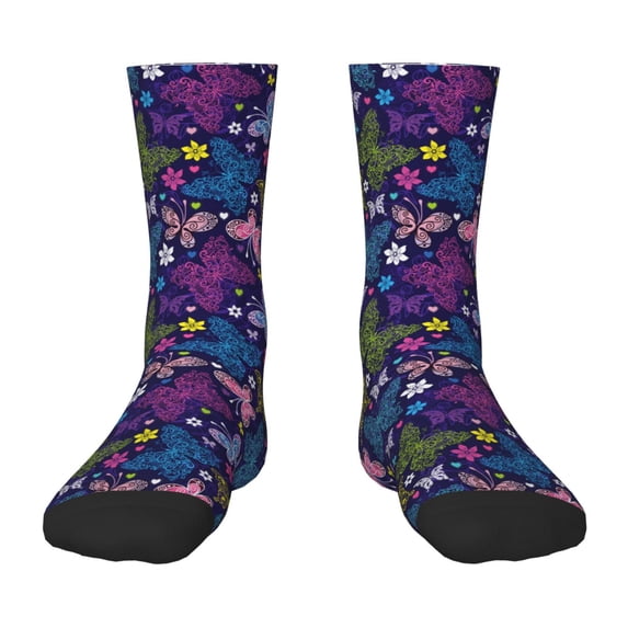 Honeii Colorful Butterflies Print Children's Colorful Socks,Unisex Kids and Toddlers' Cushioned Sock,Kids Athletic Crew Socks,for Everyday Wear and Sports