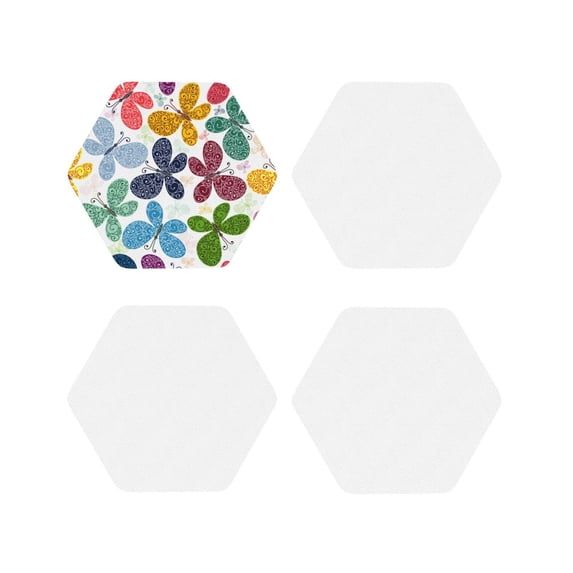 Honeii Colorful Butterflies print Leather Coaster Set of 4, ideal for safeguarding your furniture from drinks spills and effortless cleanup-Hexagon