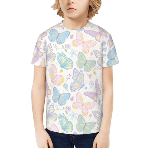 Honeii Colorful Butterfly Print Kids Boy T-Shirt,Breathable Round Neck Tee,Stylish Summer Tee for Boys, for Outdoor Activities and Casual Wear