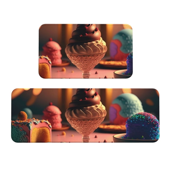 Honeii Colorful Cake Ice Cream Print Kitchen Mat [2 PCS] for Floor, Waterproof Non-Slip Rugs, Kitchen Decor,Standing Mat for Floor,Office, Sink, Laundry