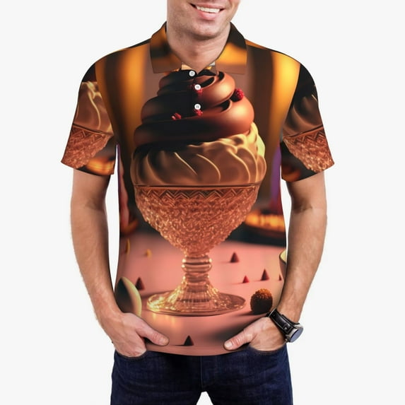 Honeii Colorful Cake Ice Cream print Polo Shirt, a classic short-sleeved, button-down golf shirt designed for menX-Large