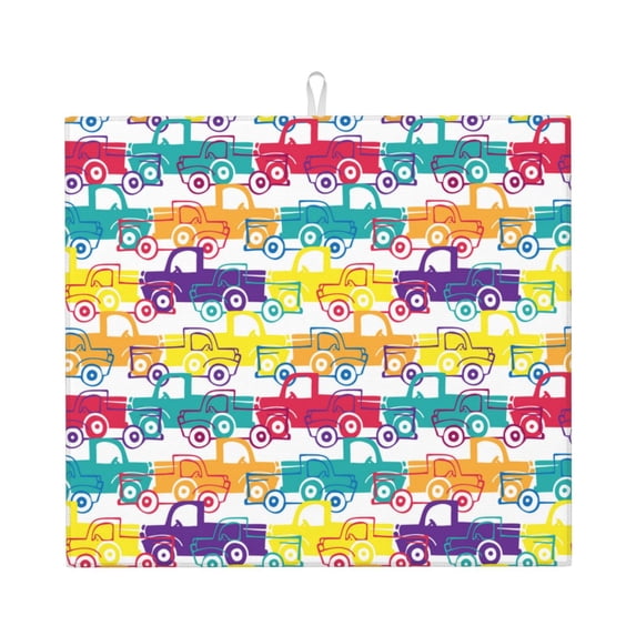 Honeii Colorful Car for Dish Drying Mat for Kitchen Counter, Non-slip Rubber Backed, Hide Stain Kitchen Super Absorbent Draining Mat, Dish Rack Pad