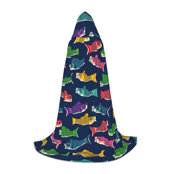 Honeii Colorful Carp Streamer 1 Print Poncho Cape, Cloak Coat, Snuggly Hooded Wearable Blanket, Hooded Cape For Teenagers,Halloween Costumes-Small