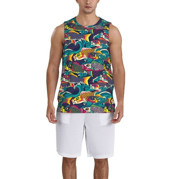 Honeii Colorful Carp Streamer print basktball shirt for men and women, Unisex basketball jersey for Theme party-Medium