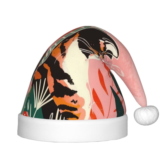 Honeii Colorful Cat With Flowers Print Hat Santa Claus Hat For Xmas Party, Christmas Caps For Boys Girls Child,Christmas Beanie