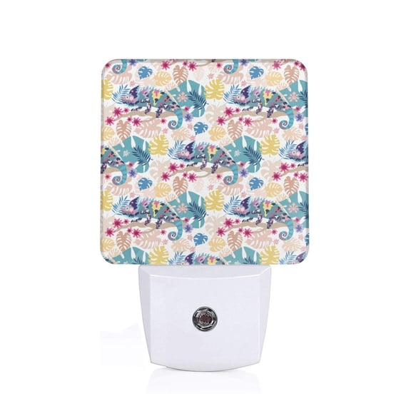 Honeii Colorful Chameleons Print LED Night Light with Light Sensor, Night Lights Plug Into Wall,Ideal for Bedrooms and Hallways-US