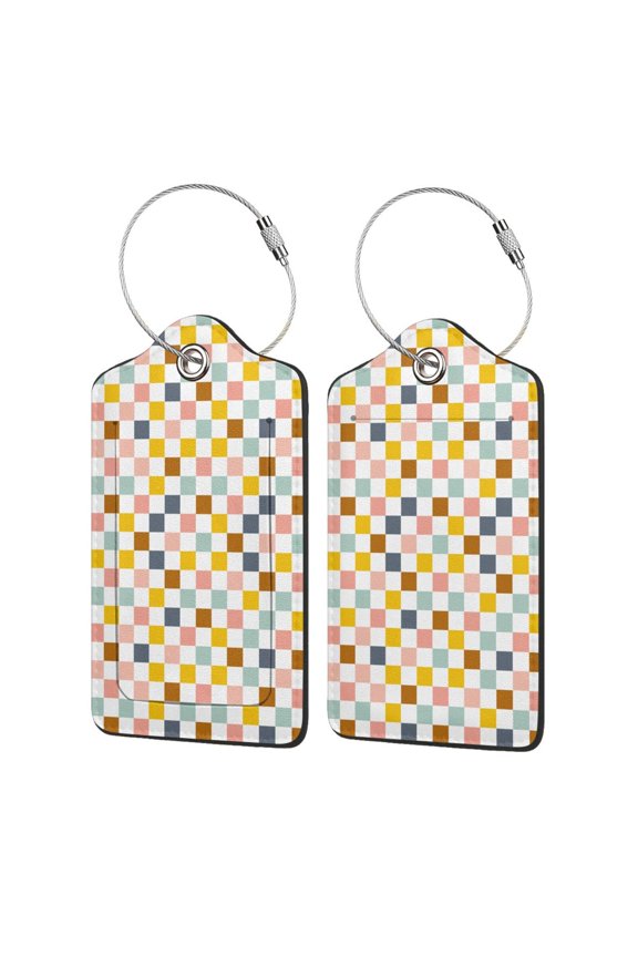 Colorful Checkered 1 Print Leather Luggage Tag for Suitcases,ID Tags,Bag Tags for Luggage,Functional Travel Tag-2 PCS