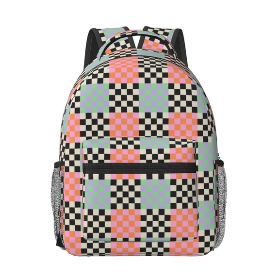 Honeii Colorful Checkered Print Backpack for School,15.6 inch Laptop Back Pack for High School and College Students, Waterproof Computer Bookbag-One Size