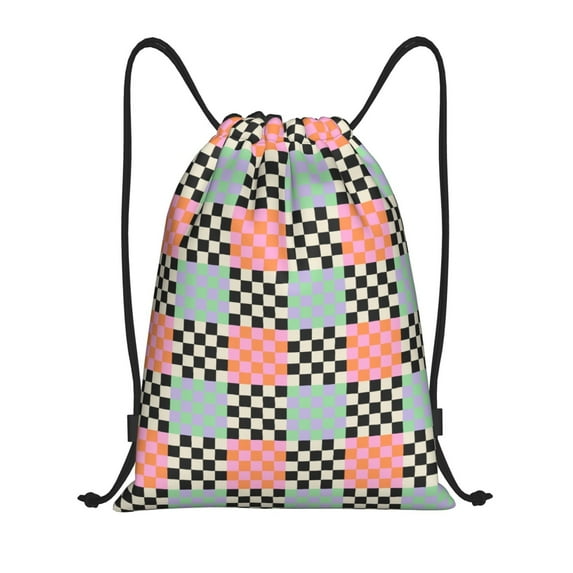 Honeii Colorful Checkered Print Drawstring Backpack,Drawstring Bags String Backpack Gym Cinch Sack Backpack Sport Bag Draw-Small