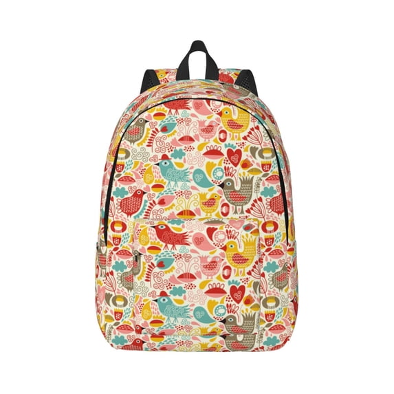 Honeii Colorful Chicken Print Canvas College Laptop Backpack, Durable Rucksack Travel Notebook Bag School Backpack Book Bag for Men Women-Medium