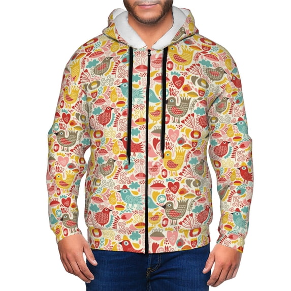 Honeii Colorful Chicken Print Hoodies for Men, Pullover & Full Zip, Breathable Zip up Hoodie, Sweatshirt-Large