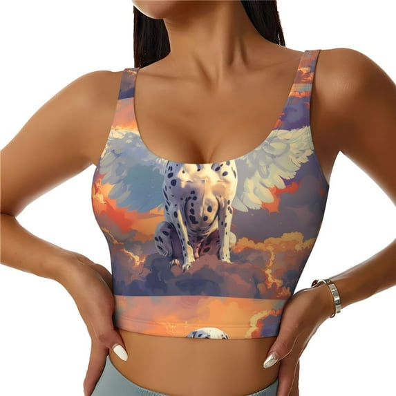Honeii Colorful Cloud Spotted Dog patten Workout Crop Tank Top for Women Yoga Tank Tops Athletic Sports Shirts Exercise Undershirts,Sports Bra,Sports vest-X-Large