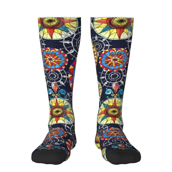 Honeii Colorful Compasses Print Long Socks,Novelty Design Socks Gift for Men and Women,Crew Socks,Calf Socks