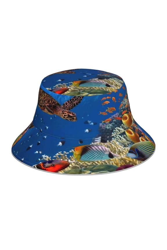 Colorful Coral Reef for Unisex Bucket Hat Waterproof Rain Hat Reversible Shiny Rave Bucket Hat for Concert Festival Boonie Cap