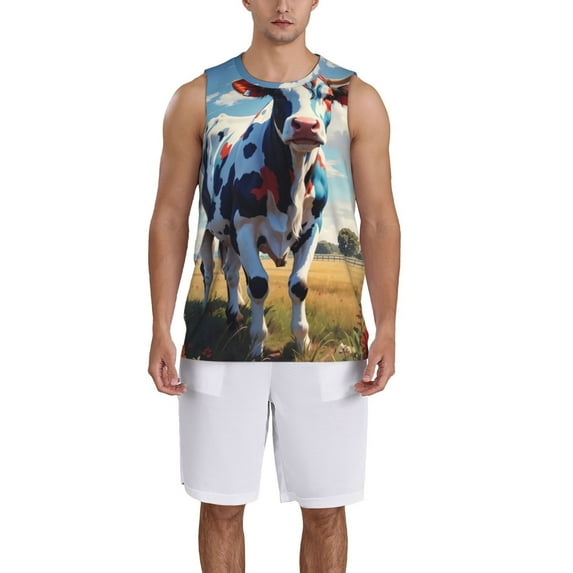Honeii Colorful Cow Pasture print basktball shirt for men and women, Unisex basketball jersey for Theme party-3X-Large