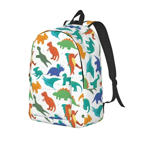 Honeii Colorful Dinosaur Print Canvas Backpack for School & Outdoor,Laptop Excursion Backpack,Notebook School Bookbag For Men Women,for Work, Travel, and Everyday Use-Small