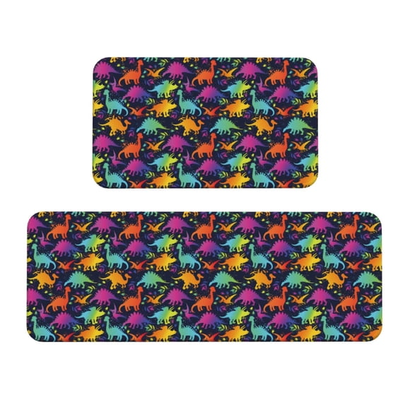 Honeii Colorful Dinosaur Print Kitchen Mat [2 PCS] for Floor, Waterproof Non-Slip Rugs, Kitchen Decor,Standing Mat for Floor,Office, Sink, Laundry