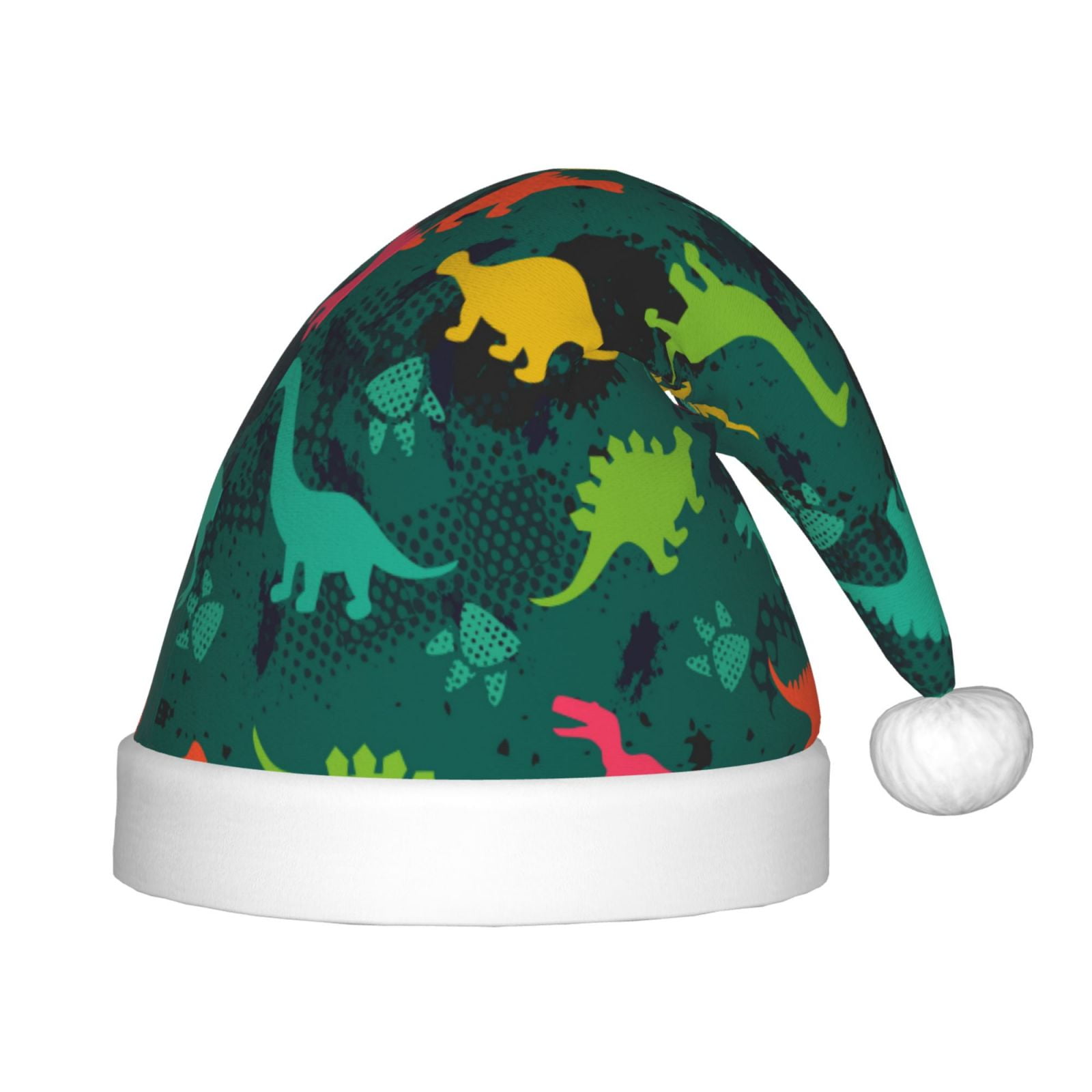 Honeii Colorful Dinosaurs Print Hat Santa Claus Hat For Xmas Party, Christmas Caps For Boys Girls Child,Christmas Beanie