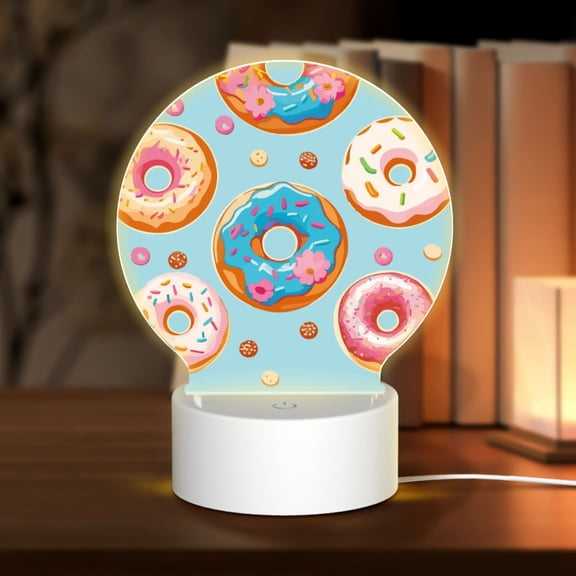 Honeii Colorful Donut Print Acrylic LED Night Lamp,Round Touch-Control Night Light with 3 Lighting Modes,for Bedrooms, Living Rooms, and Gifting