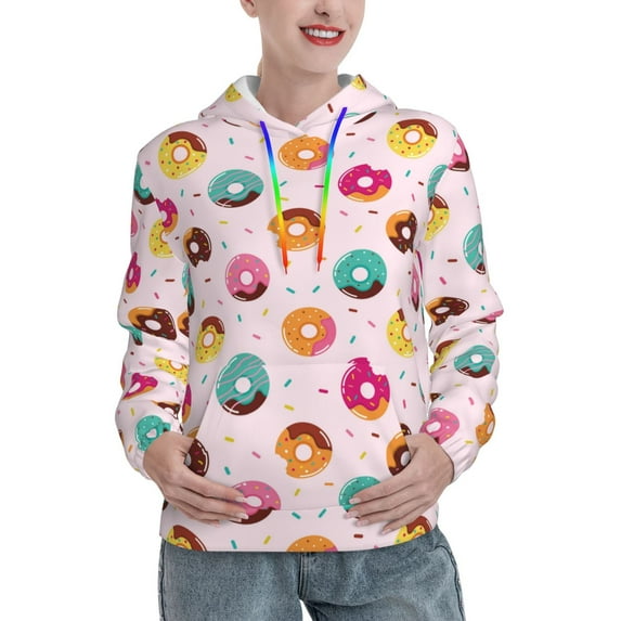 Honeii Colorful Donuts Pattern Womens Oversized Hoodies Long Sleeve Sweatshirts Pullover Fall Outfits with Pocket-X-Large