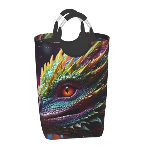 Honeii Colorful Dragon Head Profile Print Laundry Hamper Collapsible Laundry Baskets, Freestanding Waterproof Clothes Hamper with Easy Carry Handles