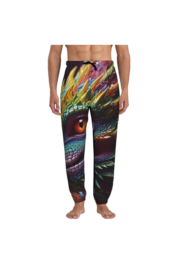 Colorful Dragon Head Profile Print Mens Jogger Sweatpants, Men's Lounge Pants with Pockets-Large