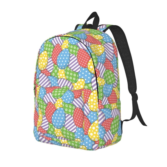 Honeii Colorful Easter eggs Print Canvas Backpack for School & Outdoor,Laptop Excursion Backpack,Notebook School Bookbag For Men Women,for Work, Travel, and Everyday Use-Medium