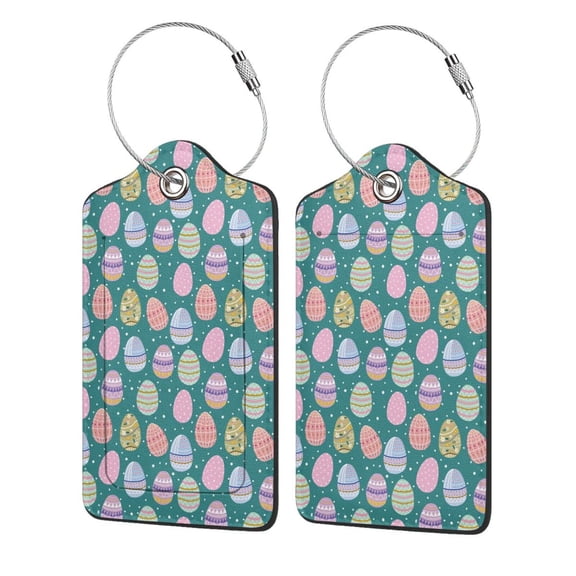 Honeii Colorful Easter eggs Print Leather Luggage Tag for Suitcases,ID Tags,Bag Tags for Luggage,Functional Travel Tag-4 PCS