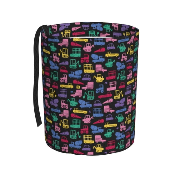 Honeii Colorful Excavator Print Waterproof Car Trash Can,Waterproof Portable Collapsible Trash Can,Garbage Container fits Most Cars,SUVs,and Trucks