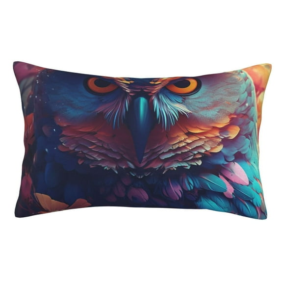 Honeii Colorful Feather Owl Print Pillow Cases,Plush Throw Pillow Covers,Decorative Pillowcase for Sofa, Couch, Living Room-20"x30"