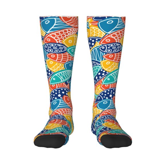 Honeii Colorful Fish 1 Print Long Socks,Novelty Design Socks Gift for Men and Women,Crew Socks,Calf Socks