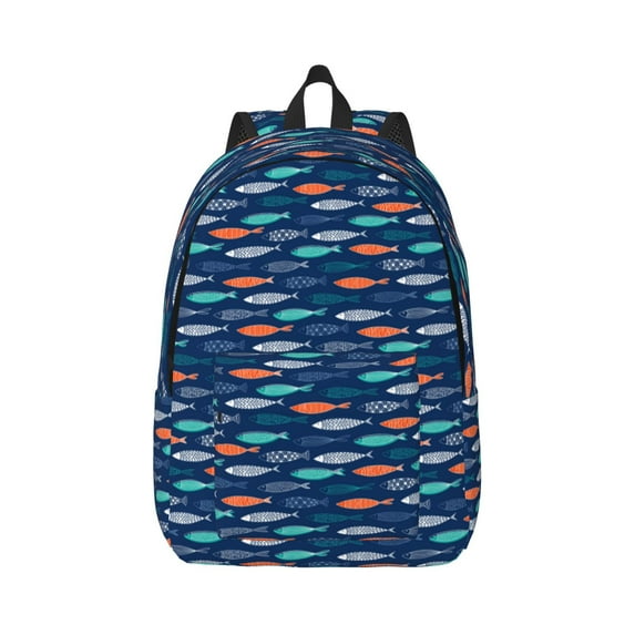 Honeii Colorful Fish 3 Print Canvas College Laptop Backpack, Durable Rucksack Travel Notebook Bag School Backpack Book Bag for Men Women-Small