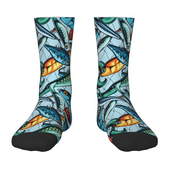 Honeii Colorful Fishing Baits Print Children's Colorful Socks,Unisex Kids and Toddlers' Cushioned Sock,Kids Athletic Crew Socks,for Everyday Wear and Sports