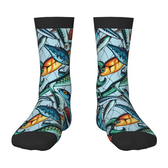 Honeii Colorful Fishing Baits Print Children's Colorful Socks,Unisex Kids and Toddlers' Cushioned Sock,Kids Athletic Crew Socks,for Everyday Wear and Sports